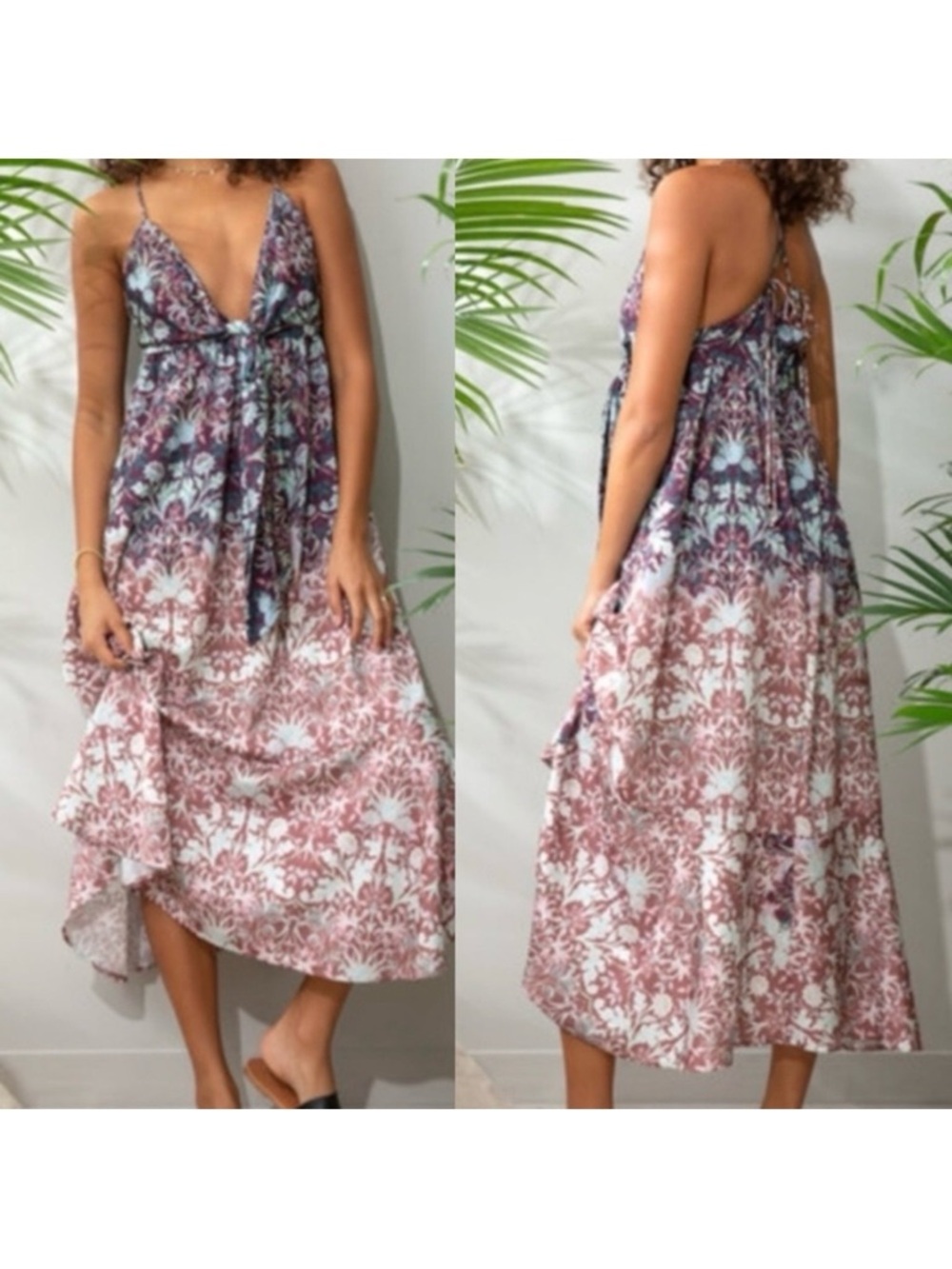 Free People Sun Bleached Maxi Dress Boho Bohemian Floral Chocolate Combo